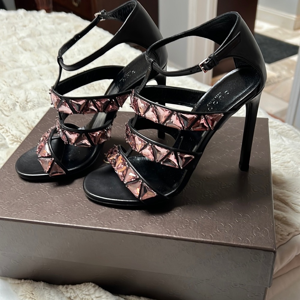 Gucci Charlotte size 36.5 us 6.5.  100% authentic black w stones